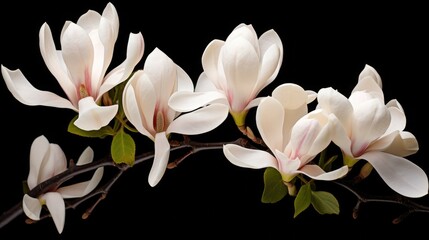 elegant magnolia blooms with velvety petals on a black background for design layouts