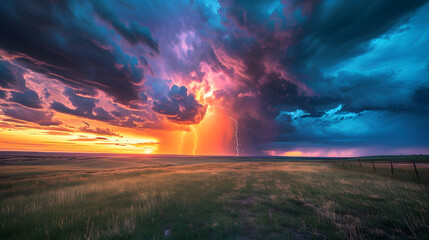 The power of nature by capturing stormy weather. Photograph dramatic clouds, lightning, or rainbows that often accompany storms - obrazy, fototapety, plakaty