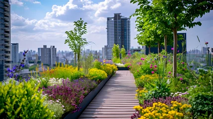 Tuinposter The resilience of nature in urban environments. Capture images of plants breaking through concrete, rooftop gardens, or city parks bustling with greenery © Samira