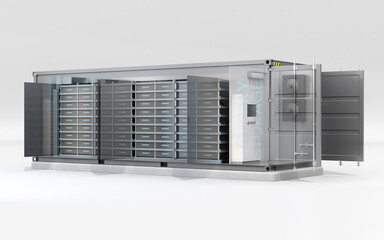 Ghost effect of Containerized Battery Energy Storage System. Generic design. 3D rendering image.