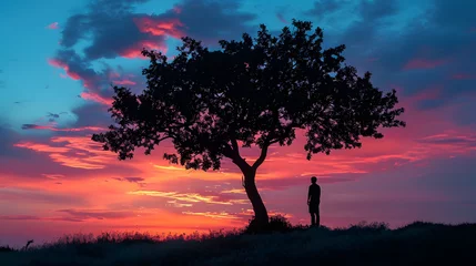 Fototapeten silhouettes against a colorful sky. Whether it's a tree, a person, or an animal, capturing their silhouette can create a dramatic effect © Samira