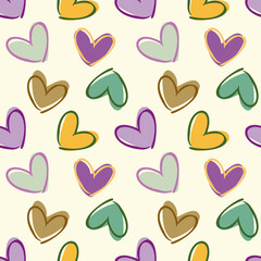 Seamless Pattern with Hand Drawn Heart Design on Light Yellow Background