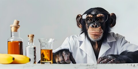 Innovative Primate Scientist Conducting Banana Theory Experiment in Laboratory