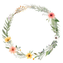 Fototapeta na wymiar Boho floral wreath border with wildflowers and foliage Transparent Background Images