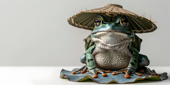 This whimsical and imaginative image depicts a frog dressed in samurai-inspired armor