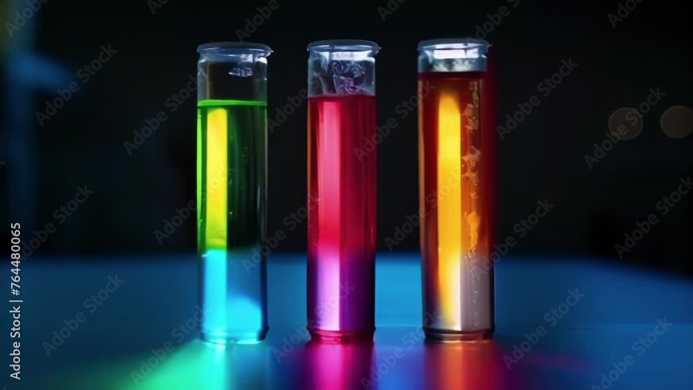 Poster a set of three glass tubes each filled with a different type of solution and sealed at one end. when