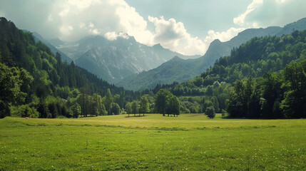Mountain in morning light reflected in sky background