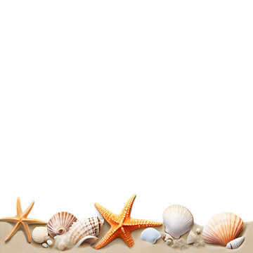 Coastal beach scene border with seashells Transparent Background Images 
