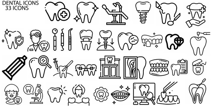 Teeth and dentistry 33 icon set
