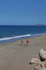 Rethimnon, Greece, Friday 15 March 2024 Crete island holidays exploring the public beach traveling...