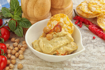 Natural organic chickpea hummus with olive oil