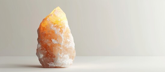 A sizeable quartz rock with an orange hue, displaying variations of white and yellow colors in its intricate patterns