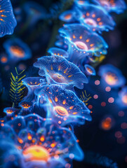 Bioluminescent Delight: Macroscopic View of Glowing Deep-Sea Organisms
