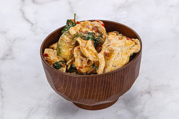 Thai red spicy curry with chicken