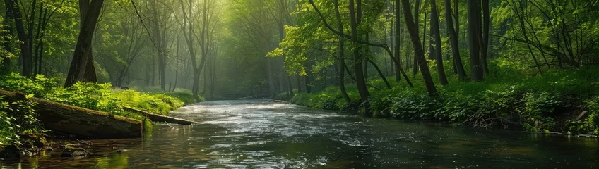Deurstickers River and trees in a springtime scene © sami