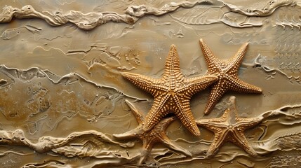 Fototapeta na wymiar Create an enchanting image featuring starfish on the sandy shore, surrounded by the beauty of the sea. 