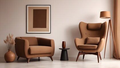 Minimalist, retro, contemporary composition of living room 