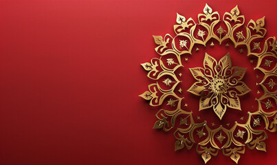 Elegant Golden Mandala on Luxurious Red Background