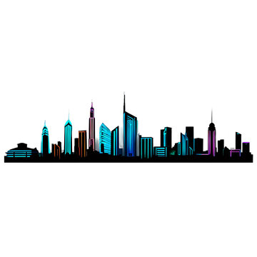 Neon city skyline border with futuristic skyscrapers Transparent Background Images