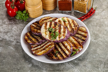 Grilled eggplant slices with cilantro