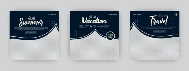Foto op Canvas Set of three adventure travel poster templates. Dream vacations explore now. Travel agency world tour pack template,  social media web post banner design © SMshuvo