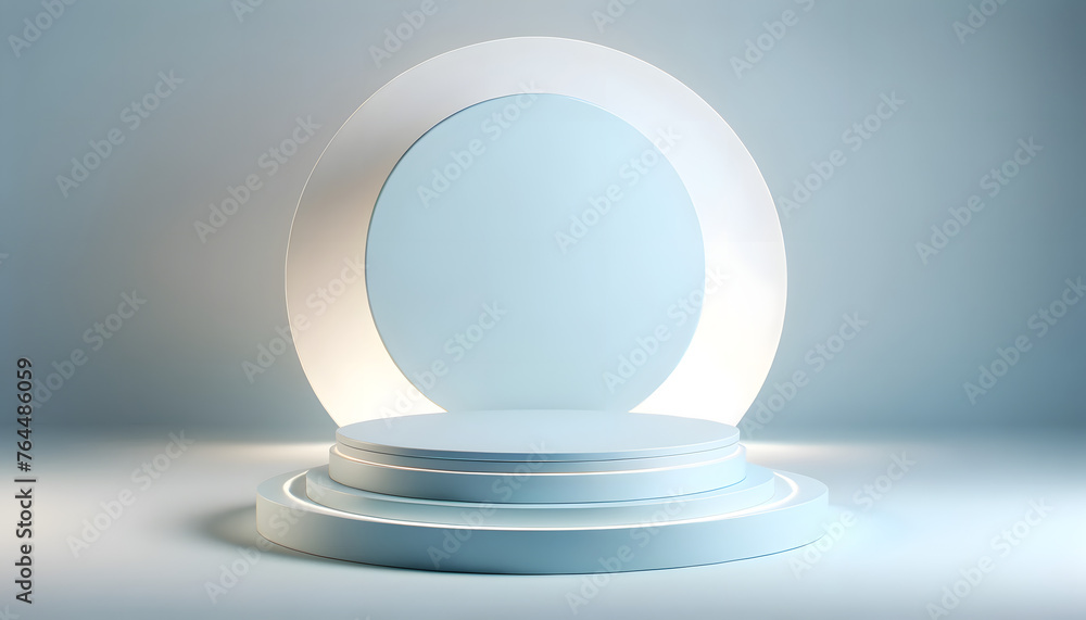 Aufkleber a calming 3d render of a minimal circular podium with a pastel blue matte finish, surrounded by ligh