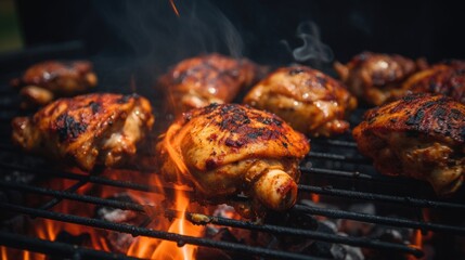 Chicken thighs on the grill - obrazy, fototapety, plakaty