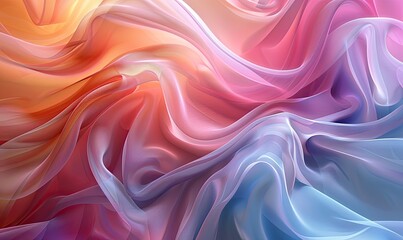 Obraz premium Digital art presenting a fluid composition of silk-like fabric waves, blending in soft pastel colors that evoke a sense of calm and elegance.