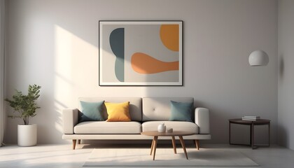 Minimalist, retro, contemporary composition of living room . Grey, tone on tone. 
