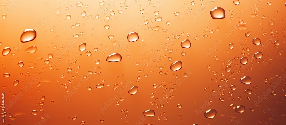 Poster an image showing a detailed view of a window covered with rain drops after a downpour