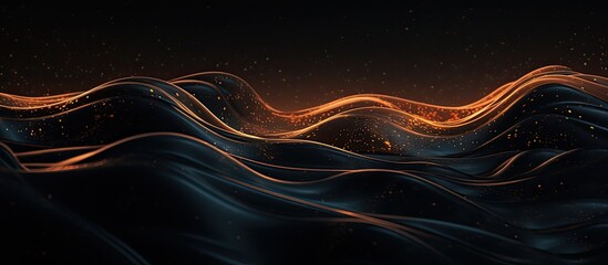 Abstract image featuring shimmering gold lights against a dark backdrop with flowing wave patterns
