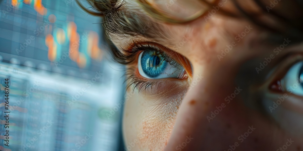 Aufkleber focused eye analyzing financial charts on digital display with futuristic insights and data trends