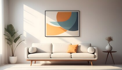 Minimalist, retro, contemporary composition of living room .tone on tone.