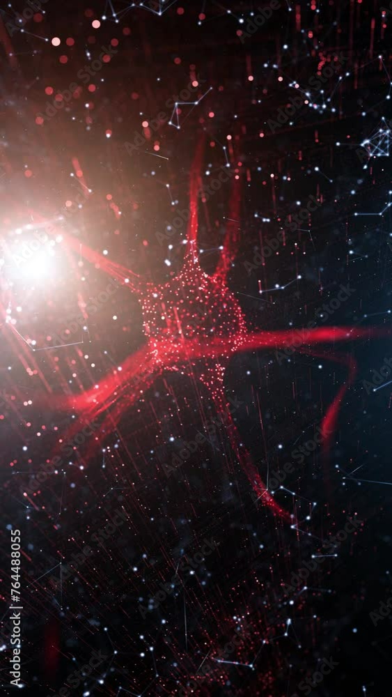 Aufkleber artistic red nerve cell in digital ai brain vertical animation. concept science background.