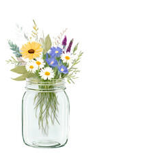 Rustic mason jar border with wildflower bouquets Transparent Background Images
