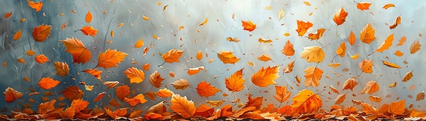 Falling leaves drawing, a windy day captured in still life - obrazy, fototapety, plakaty