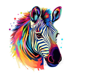 Colorful zebra head on white background on white background. Wild Animals. Illustration, Generative AI.