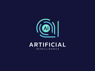 Artificial intelligence with letter AI lines Technology Analysis logo vector design concept. AI technology logotype symbol for advance technology, tech company, identity, robotic, innovation, ui, web.