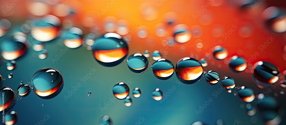 Aufkleber a detailed view showing multiple water droplets clustered on a smooth surface