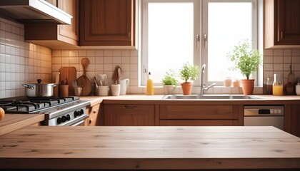 empty clean table , food, kitchen, modern interior design	
