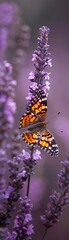 Butterfly amidst purple heather, closeup, natures elegance captured clean sharp focus