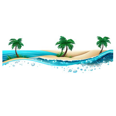 Tropical island paradise border with palm trees and ocean waves Transparent Background Images  - obrazy, fototapety, plakaty