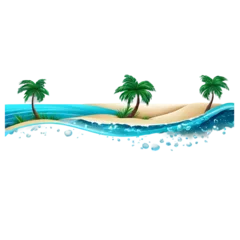 Fotobehang Tropical island paradise border with palm trees and ocean waves Transparent Background Images  © Hans