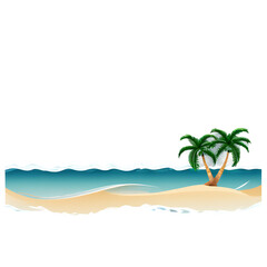 Fototapeta na wymiar Tropical island paradise border with palm trees and ocean waves Transparent Background Images
