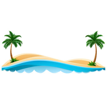 Tropical island paradise border with palm trees and ocean waves Transparent Background Images 