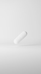 白背景に白のカプセル。錠剤。3D（縦長）