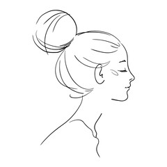 Beautiful vector line art, beautiful portrait of a girl in profile. - 764492400