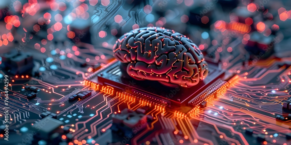 Poster intricate circuits and electronic brain embodying artificial intelligence and technological innovati