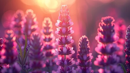 Fototapeta na wymiar Lavender flower field bathed in sunlight