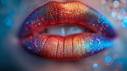  A woman's lips with glitters in close-up - obrazy, fototapety, plakaty